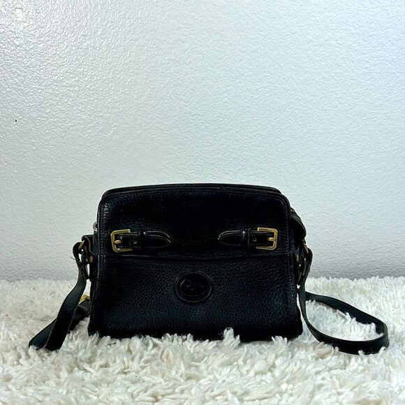 Vintage Dooney & Bourke Womens Crossbody Handbag Black Leather Size 7 Inches